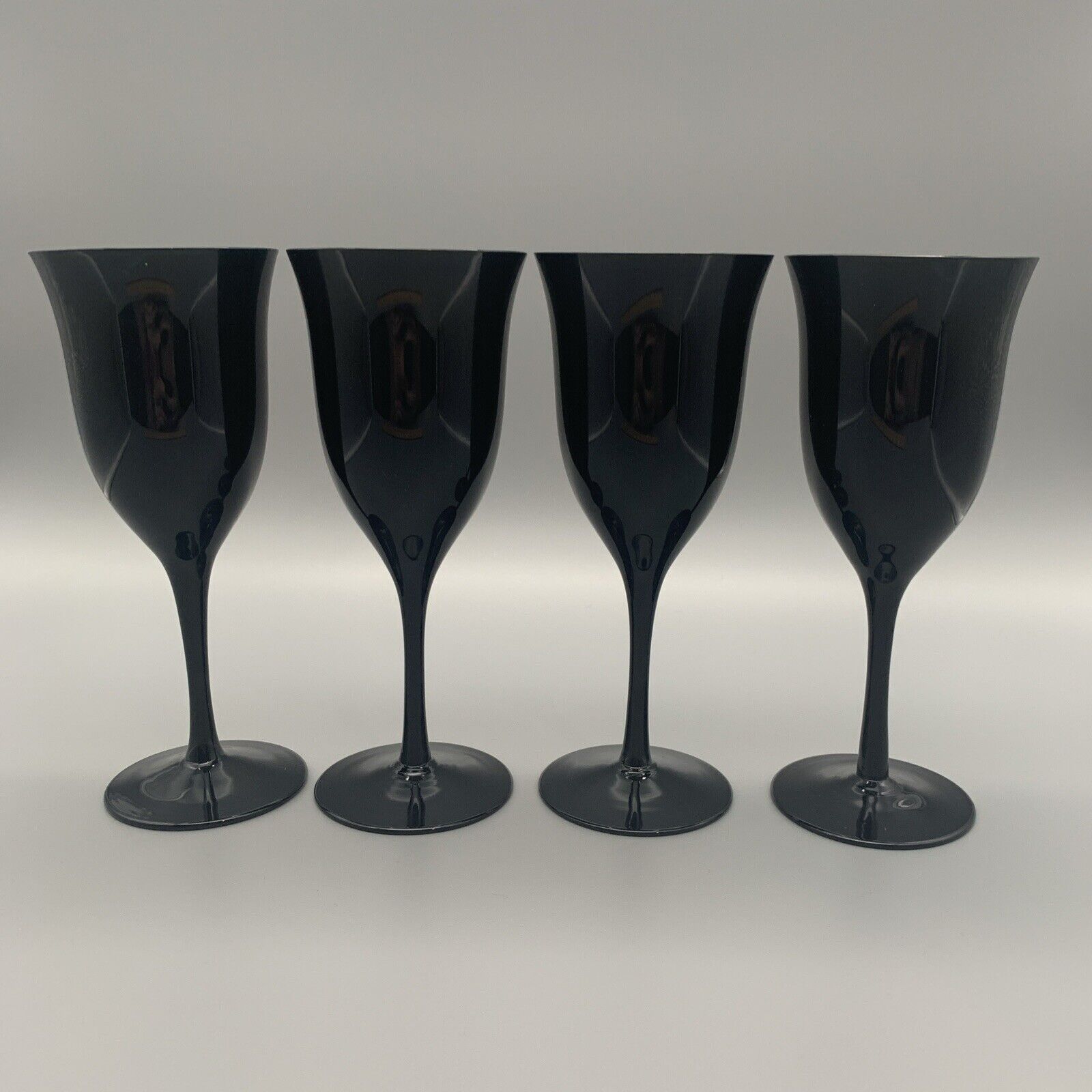 Vintage Carico Lead Crystal Wine Glasses Set Of 4 Black Mystique Tivoli 7.25”