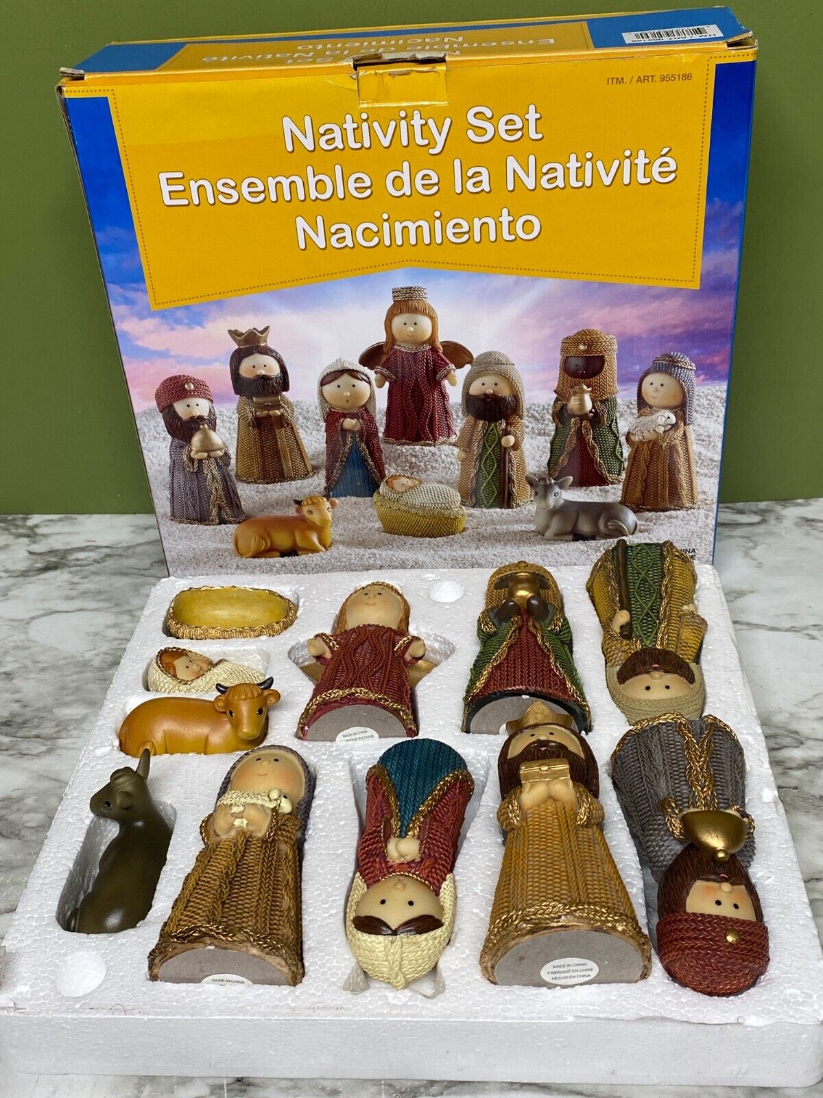 Resin 11 pc Nativity Set Tabletop Indoor Sold by Costco Christmas Faux Knit