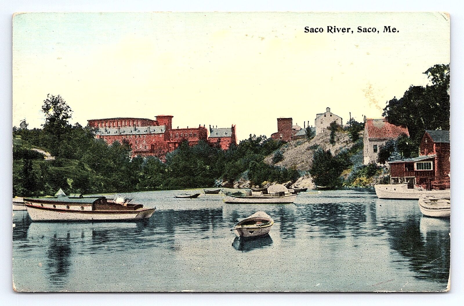 Postcard Saco River View & Boats In Saco Maine