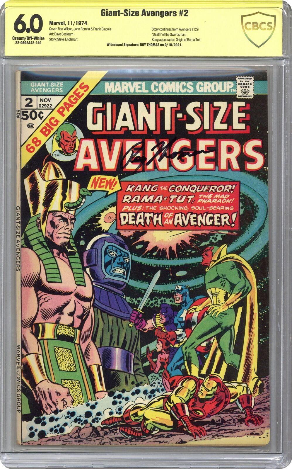 Giant Size Avengers #2 CBCS 6.0 SS Thomas 1974 22-0692A42-240