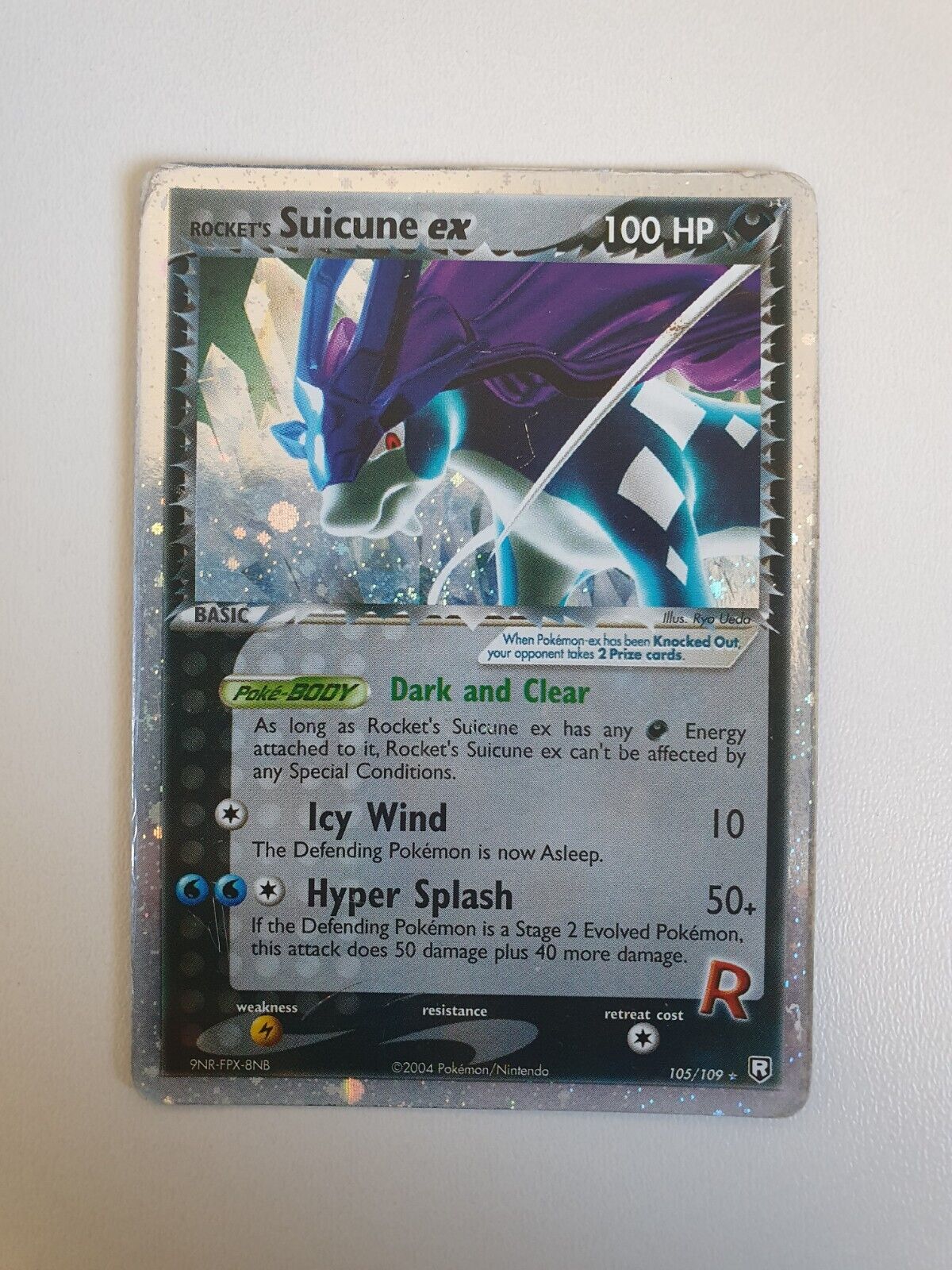 Pokemon Rocket’s Suicune EX 105/109 - Ultra Rare Holo Foil Card - Moderate Play