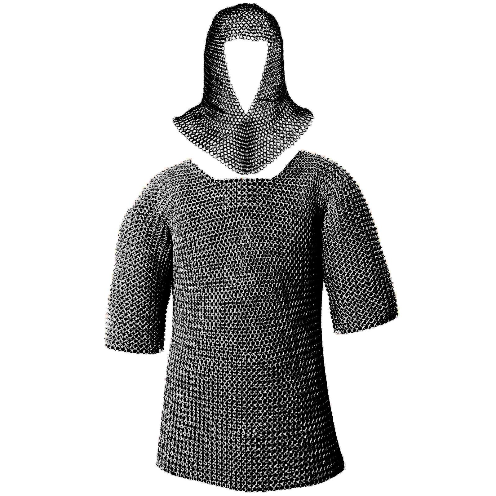 Medieval Chainmail Armor Shirt with Coif Viking Knight Costume Natural Medium