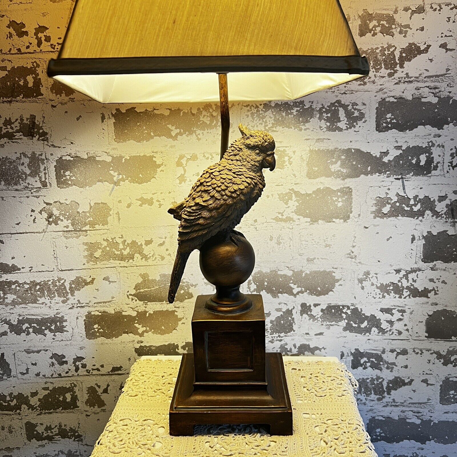 Cockatiel Table Lamp Bronze Brown Color Resin Sculpture 26” Parrot Tropical Bird
