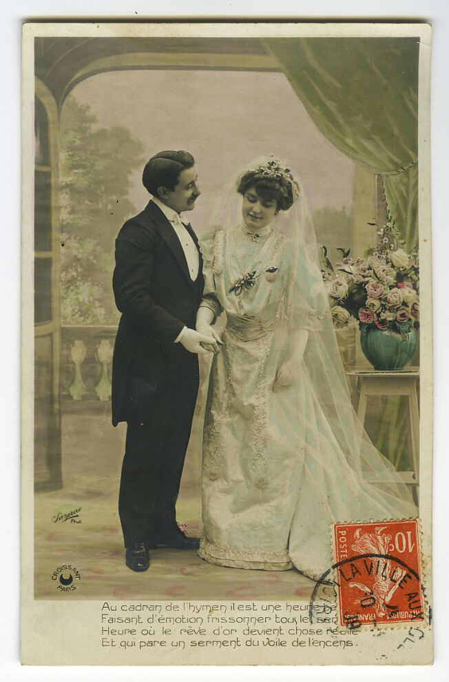 c 1908 French Glamour PRETTY YOUNG BRIDE Wedding RPPC photo postcard