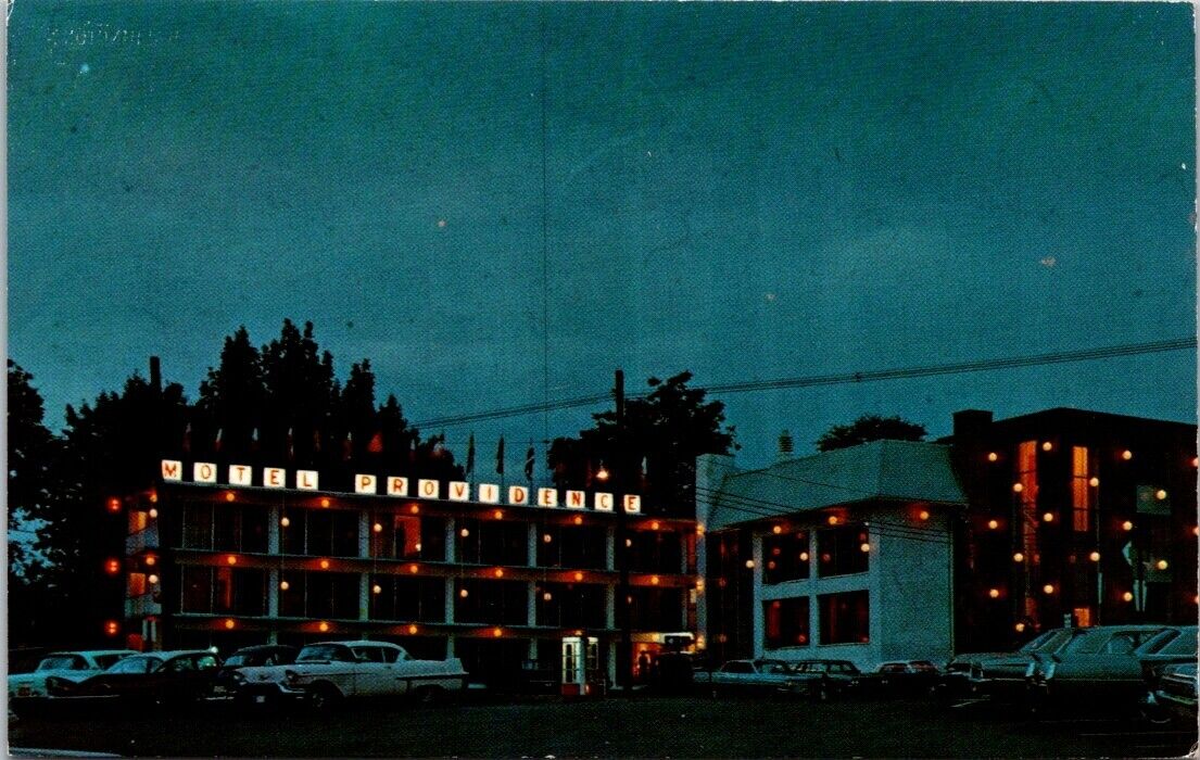 Media PA Motel Providence Phone Booth Night View 1950s Autos postcard FQ3