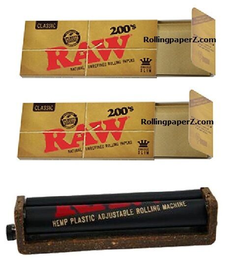 2X Packs RAW 200's King Size Slim FLAT PACK Rolling papers+ADJUSTABLE ROLLER