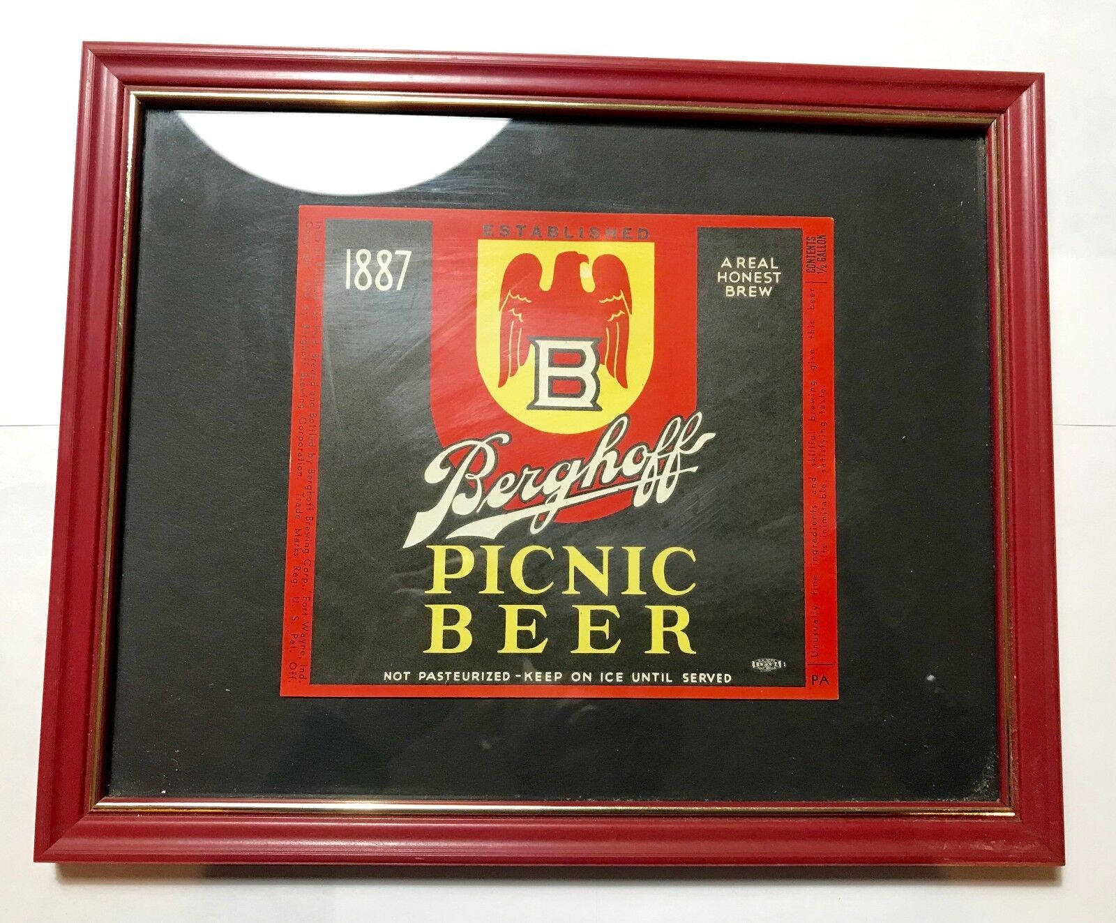 Vintage 1935 Berghoff Picnic Beer 1/2 Gallon IRTP Label - Framed - Nice Brewery