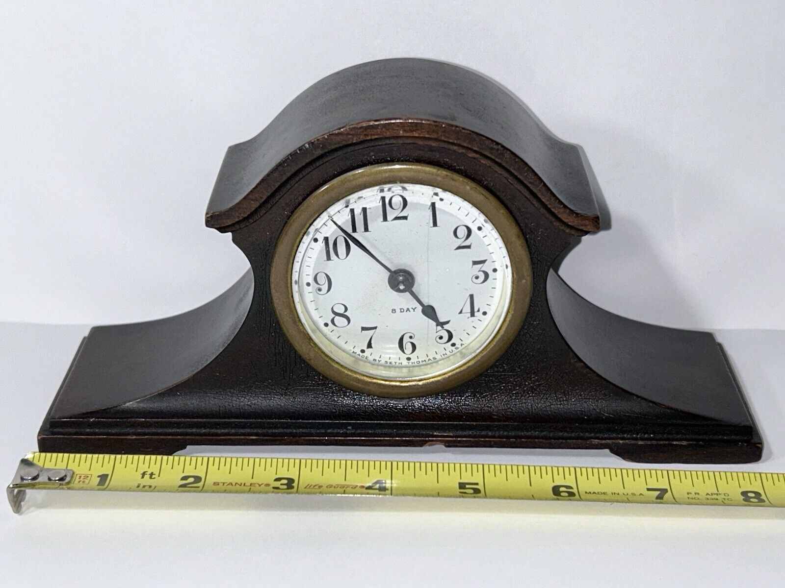 Antique Seth Thomas Wind Up Mantle Clock 4” Height & 8” Length, 60mm Clock Face