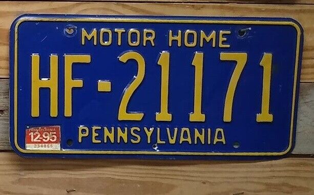 Pennsylvania Expired 1995 Motor Home License Plate AutoTag - HF-21171 ~ Embossed