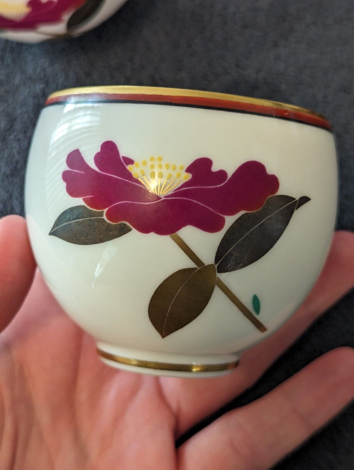Rare Vintage Koransha Arita Yunomi Camellia Design - 5 Cups