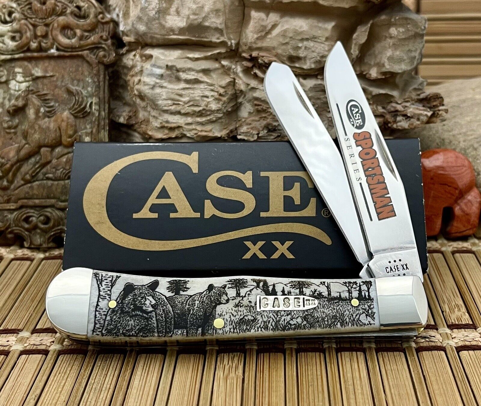 Case XX USA Natural Bone BEAR Sportsman Series 81223 Trapper Pocket Knife
