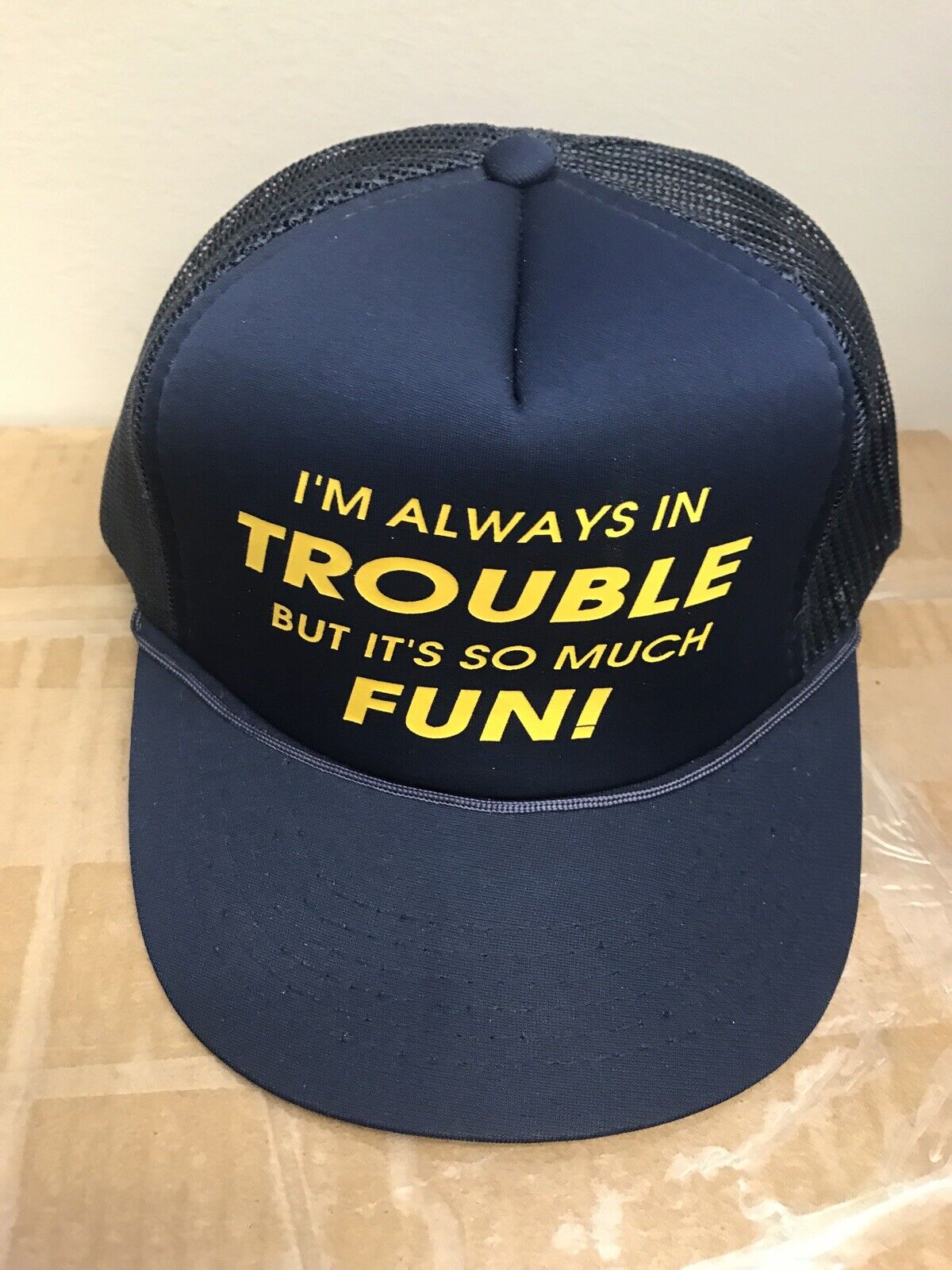 Vintage Im Always In Trouble But Its So Much Fun Snapback Mesh Truckers Hat