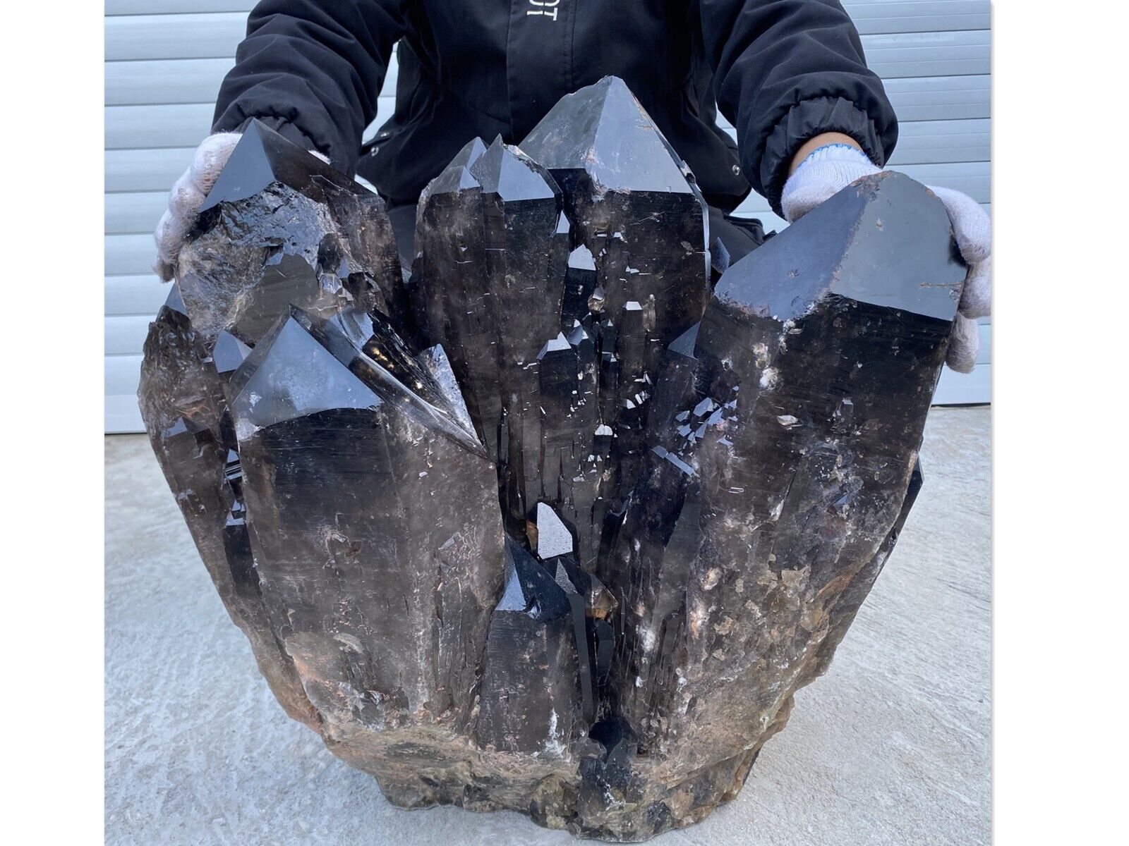135LB Natural Black Smoky  Quartz Crystal Cluster Mineral Specimen Backbon heal