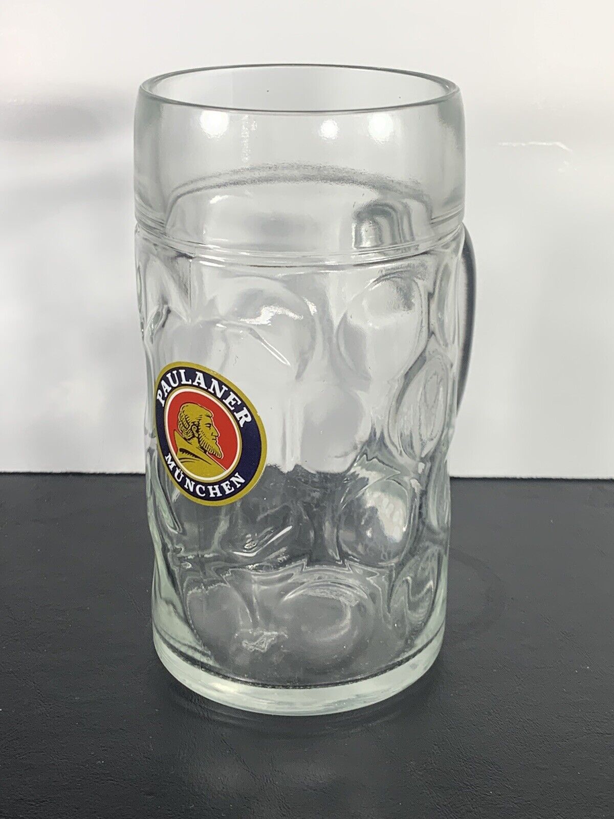 Paulaner Munchen Dimpled 1 liter German Munich Beer Stein Glass Mug Oktoberfest