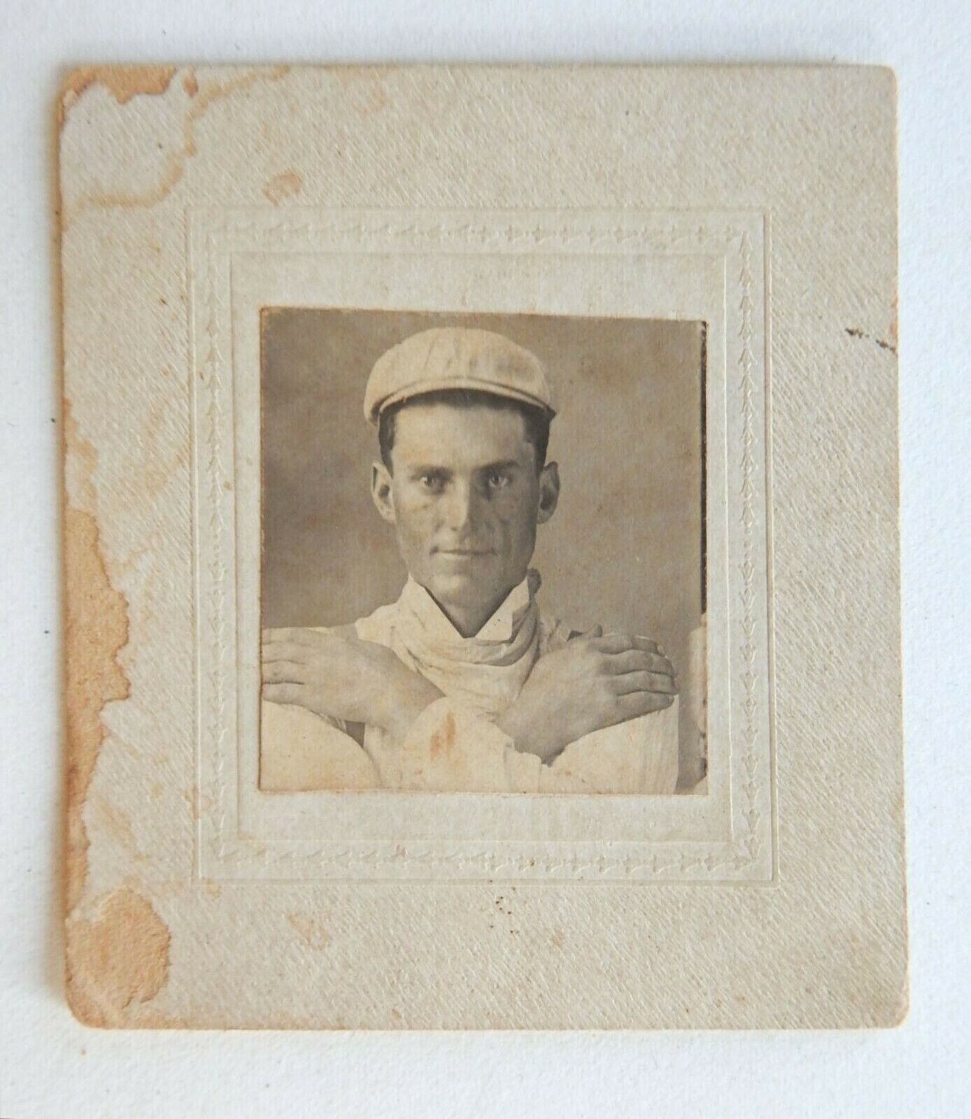 Antique Photograph Handsome Man Cyclist Cap Odd Arms Crossed