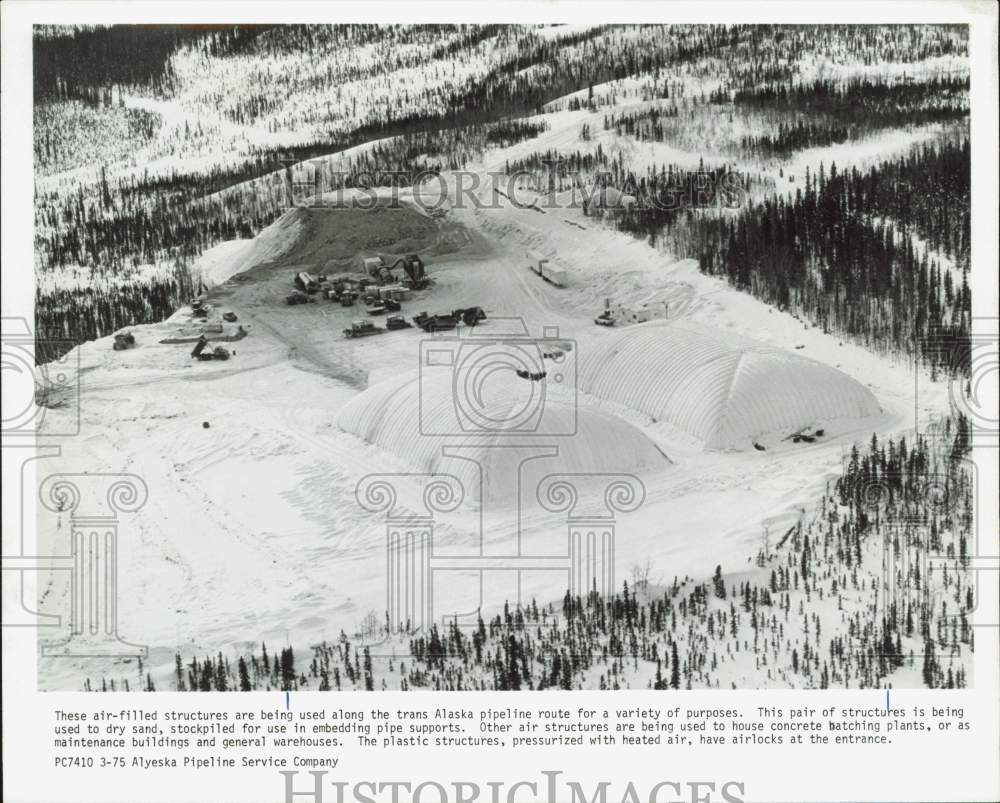 1975 Press Photo Air-filled structures for storage along the Alaska pipeline, AK