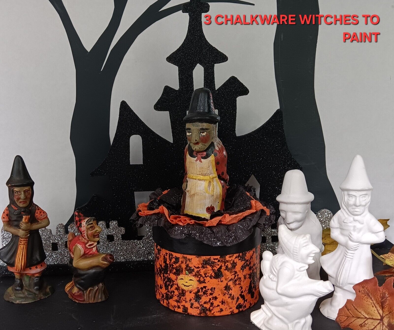 3 Vintage Chalkware Witches To Paint From Antique Chocolate Molds & Instructions