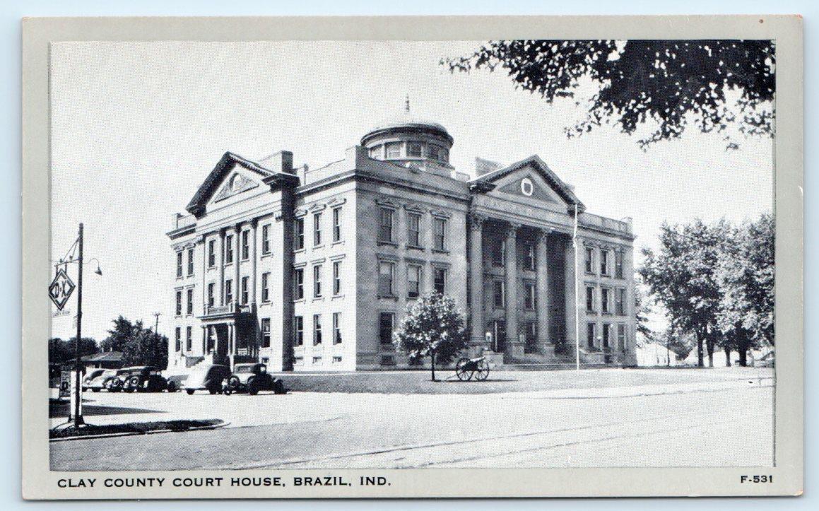 BRAZIL, IN Indiana ~ Clay County COURT HOUSE c1940s Cars Postcard