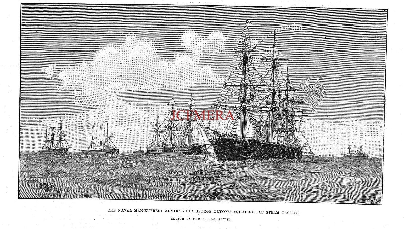 \'Naval Manoeuvres; Admiral Sir George Tryon\'s Squadron\' Antique 1890 Print 152/A