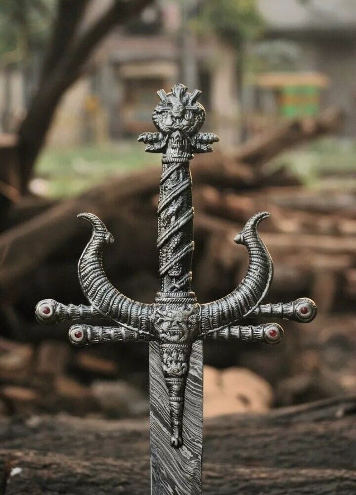 Custom Handmade 40” Demon Head Snake Handle Steel Sword Damascus Sword