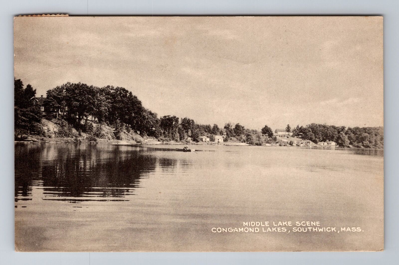 Southwick MA-Massachusetts, Middle Lake, Congamond Lakes Vintage c1957 Postcard
