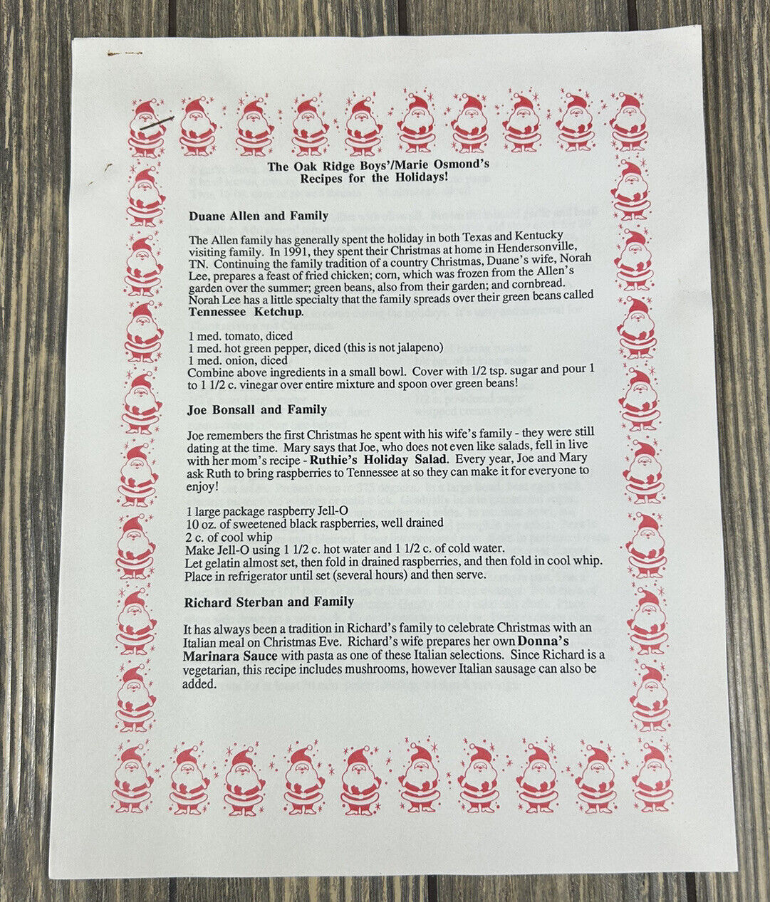Vintage The Oak Ridge Boys’ Marie Osmonds Recipes for the Holidays Letter 