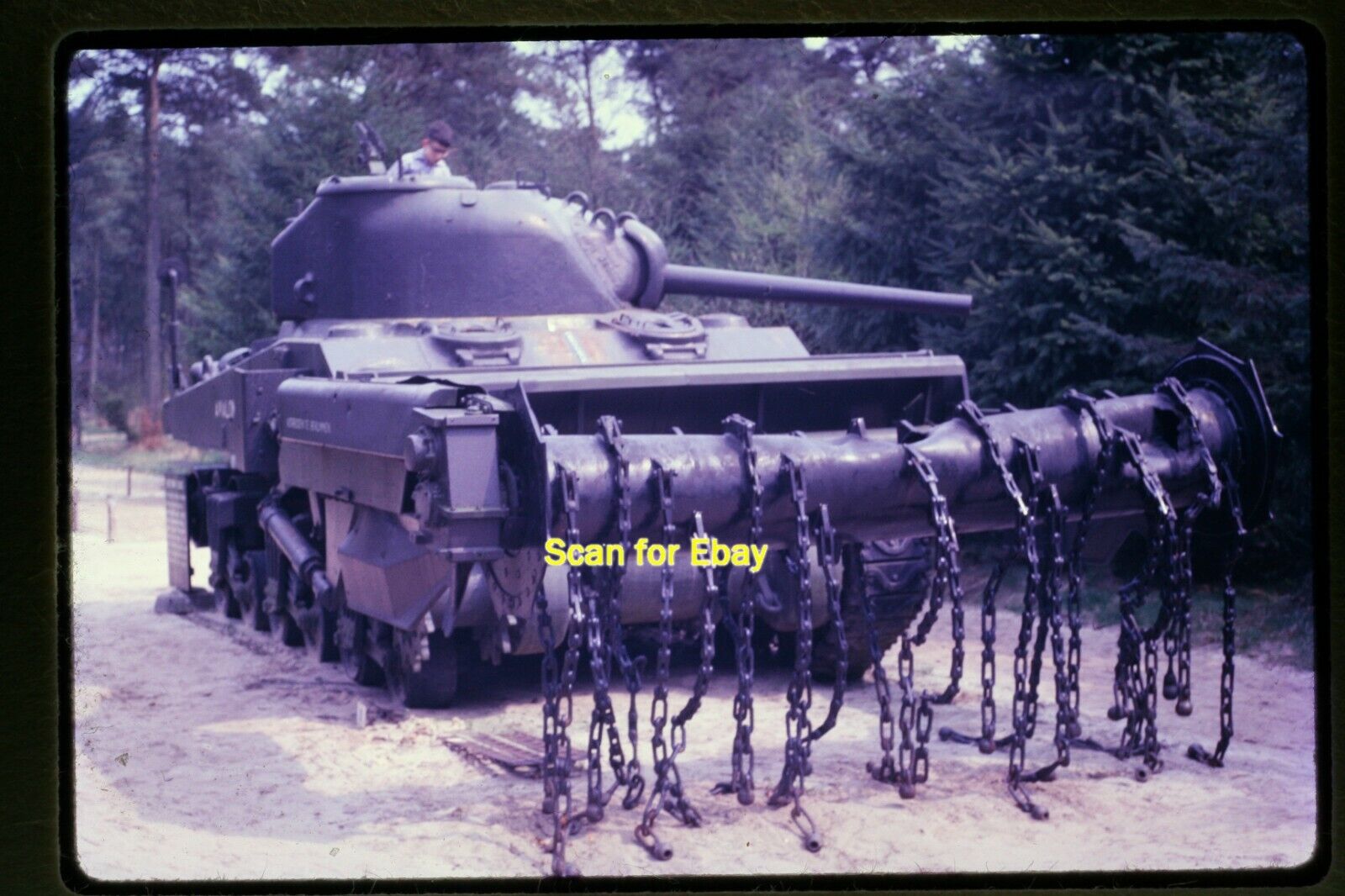 WWII Tank w/ Mine Flail in Europe in early 1960's, Kodachrome Slide aa 15-24b