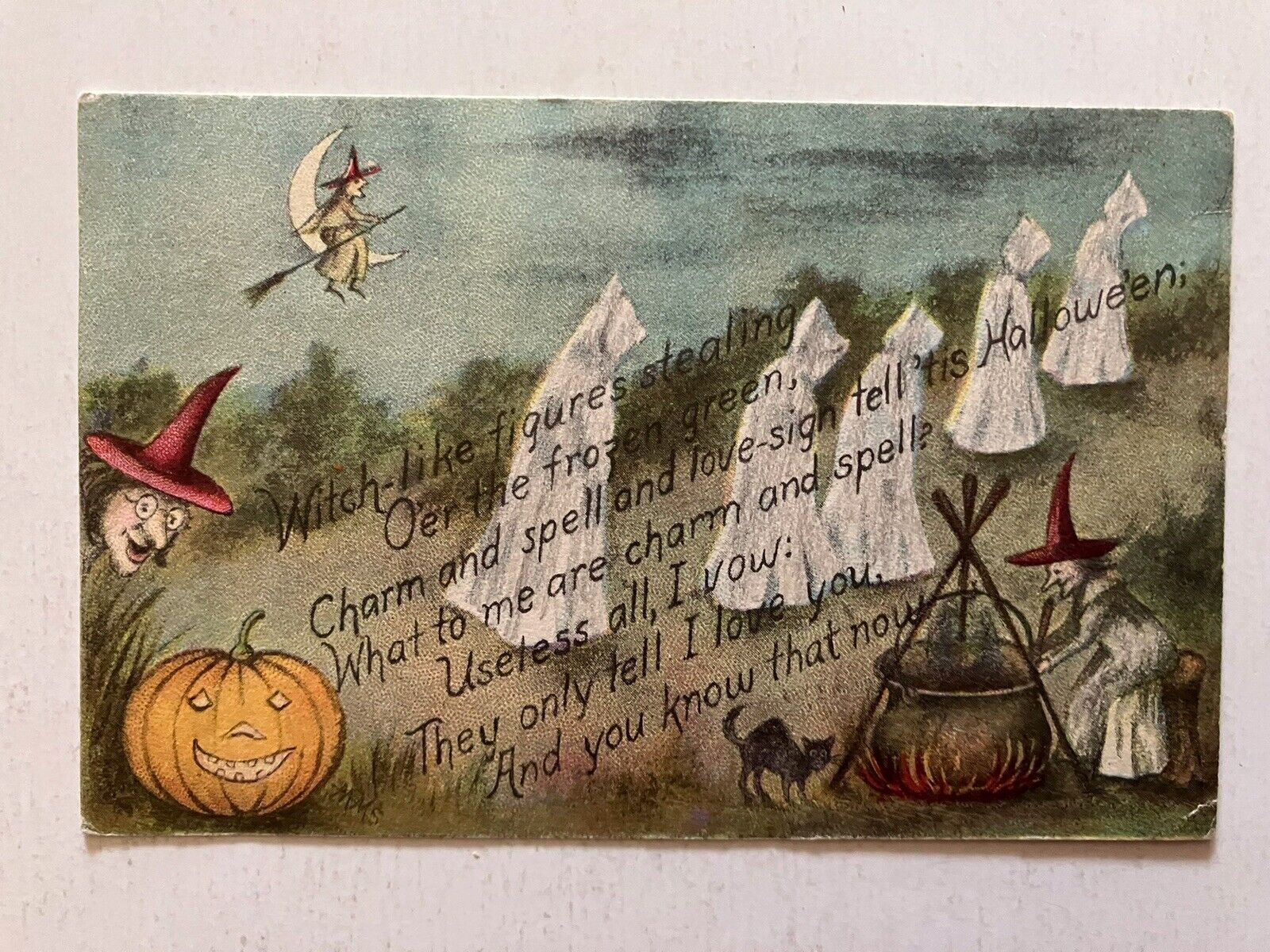 1913 Halloween Postcard Embossed By G K Prince, Ghosts, Witches , #402
