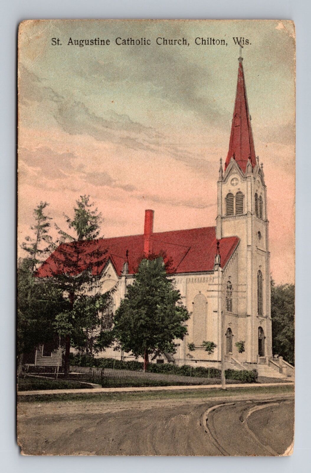 Chilton WI-Wisconsin, St Augustine Catholic Church, Vintage c1910 Postcard