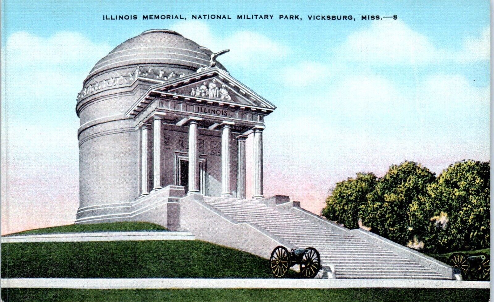 Vicksburg National Military Park - Illinois Memorial Linen Postcard Unposted