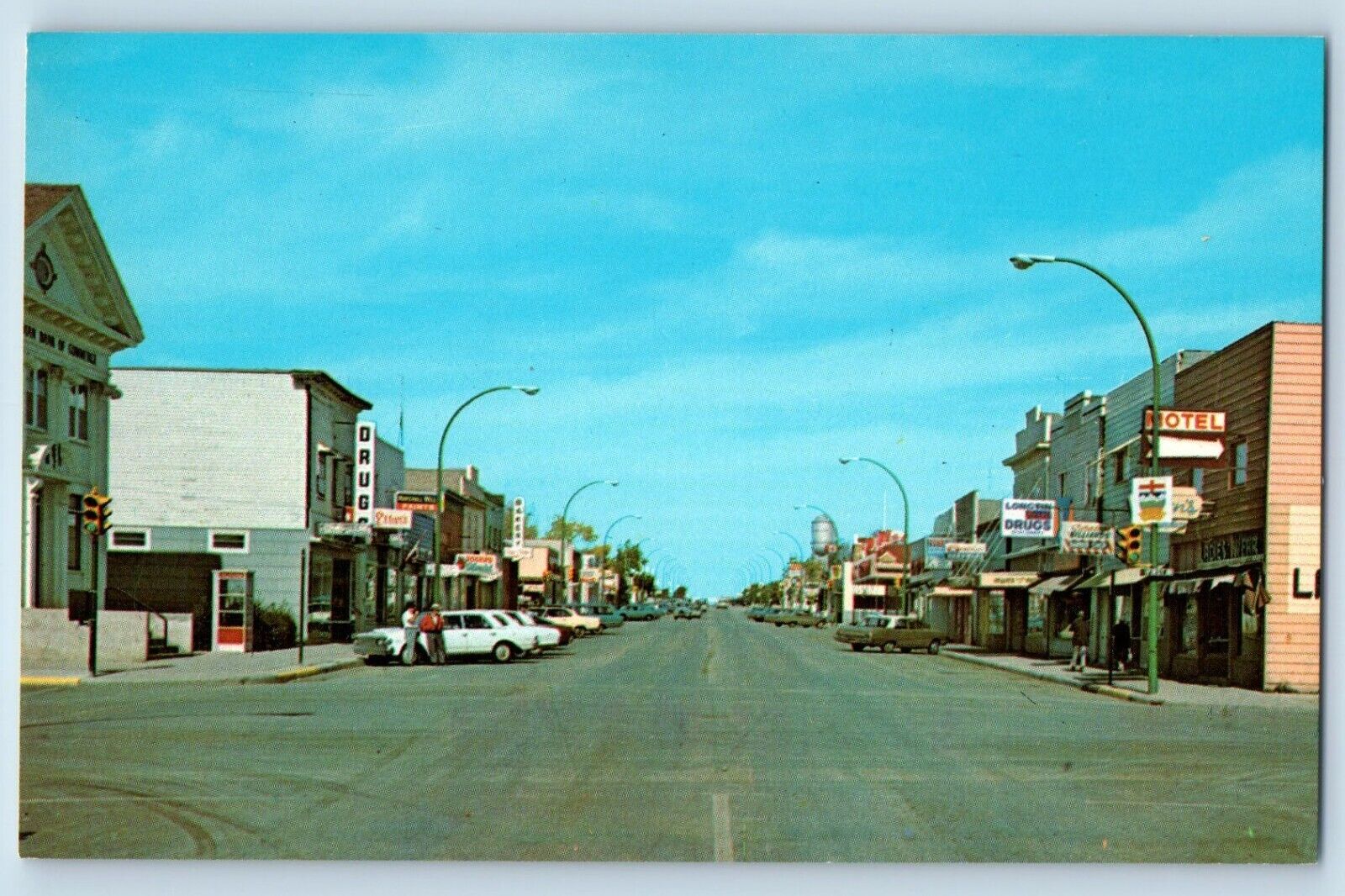 Saskatchewan Canada Postcard Main Street Looking North Kindersley Cars Hotel