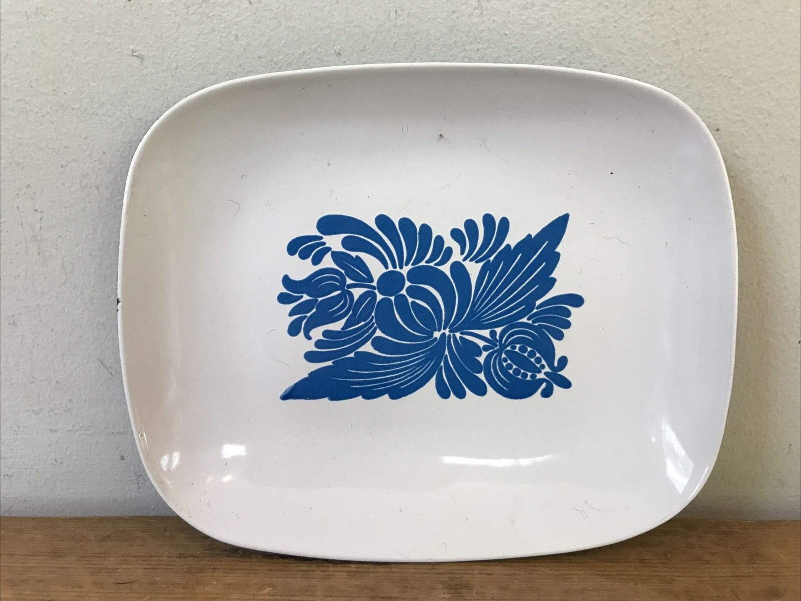 Vtg Swedish Enamel Metal Delft Blue Floral Plate Small Trinket Tray Dish 7\
