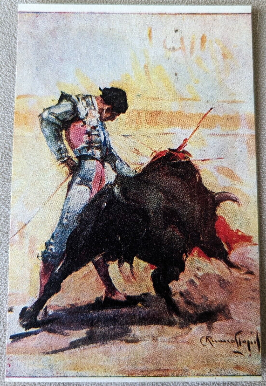 Vintage 1957 Bullfighting Mini Advertisment Postcard Size
