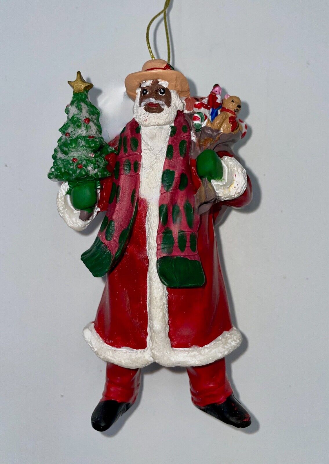 Classy African American Santa Ornament Wearing A Fedora - 4 1/2\