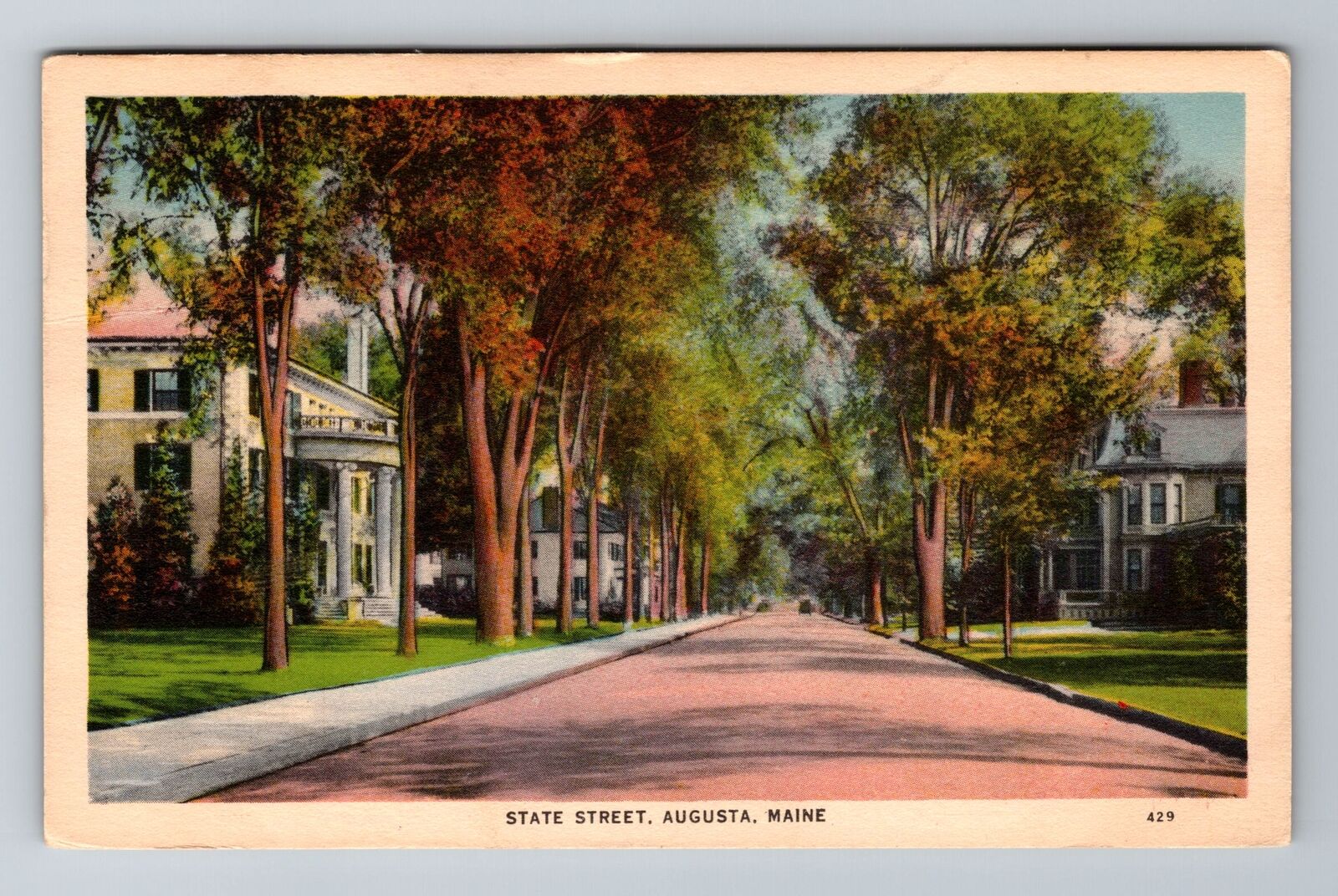 Augusta ME-Maine, State Street, Advertisement, Vintage c1941 Souvenir Postcard