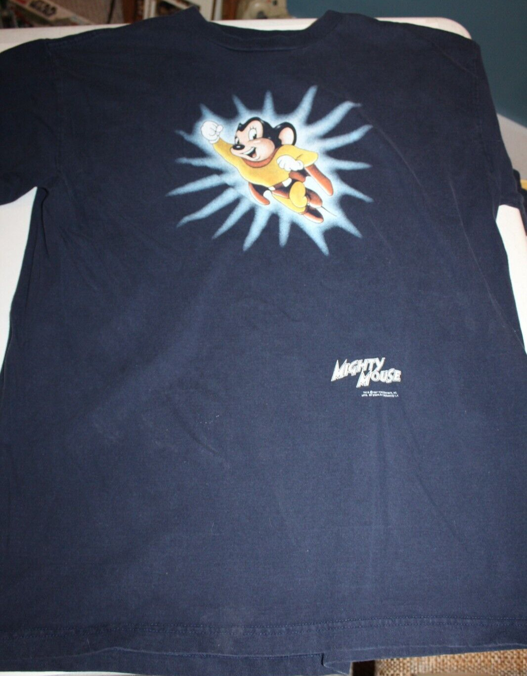 VTG 1997 Stanley Desantis Mighty Mouse Mens XL Graphic T Shirt Blue NICE Retro