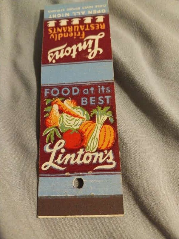 Matchbook Cover  Linton\'s  Restaurant, Philadelphia  1930-40  --