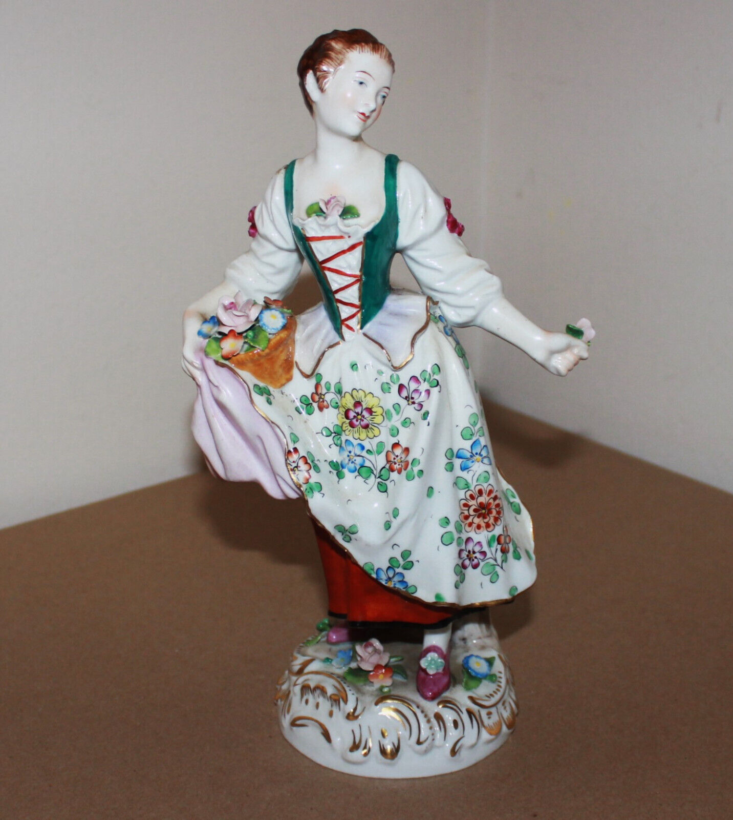 Antique 1884-1902 Sitzendorf Porcelain Figurine Woman with Flowers 9.5\