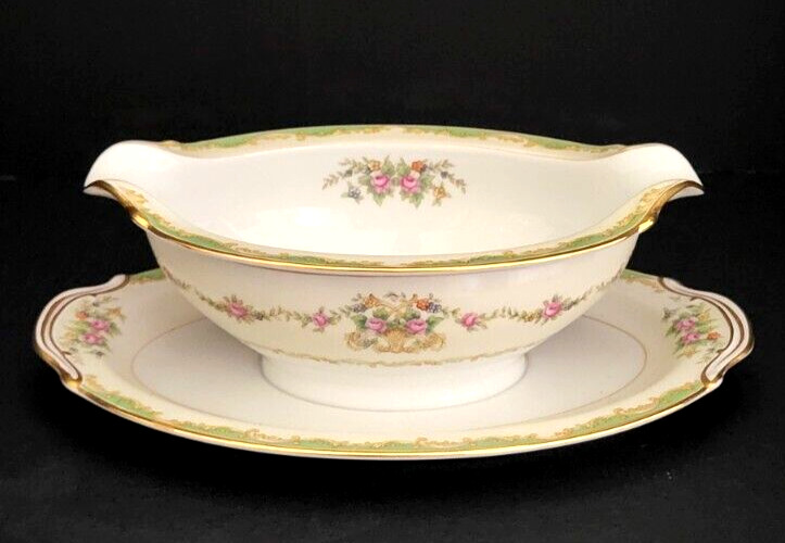 Noritake China Greenbriar #4730 Gravy Boat With Attached Underplate Japan