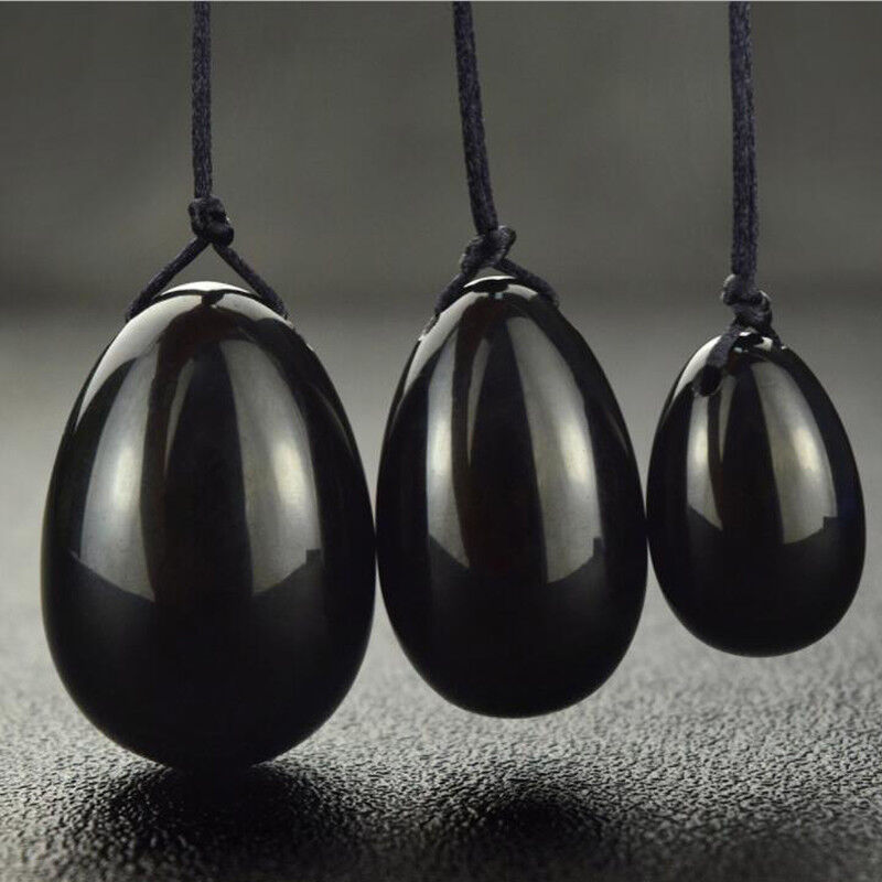 3x Drilled Black Obsidia Yoni Eggs Kegel Exercise Pelvic Muscle Tightening Ball