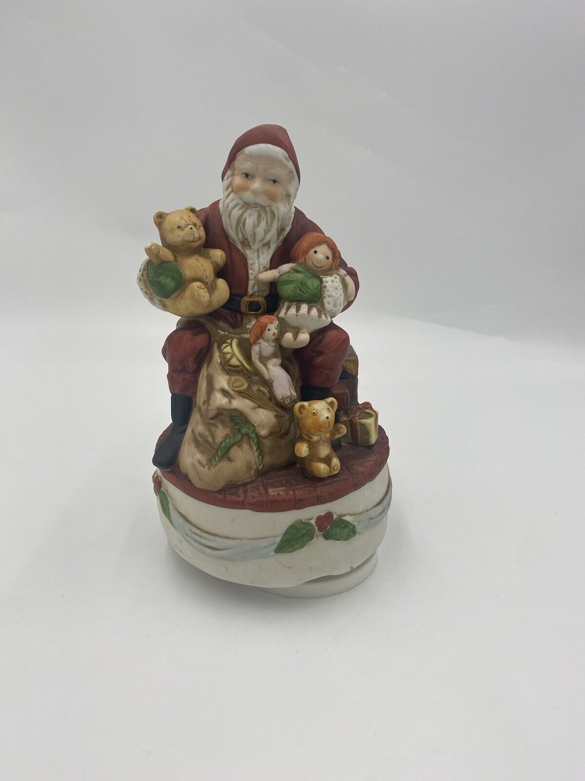 Homco Santa Claus Music Box Bisque Figurine Vintage 80s  Tested Working No Chips