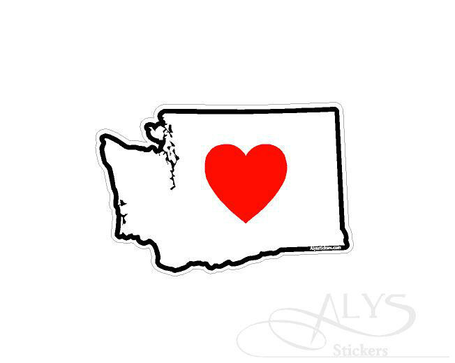 I Love Washington state map Decals & Stickers 