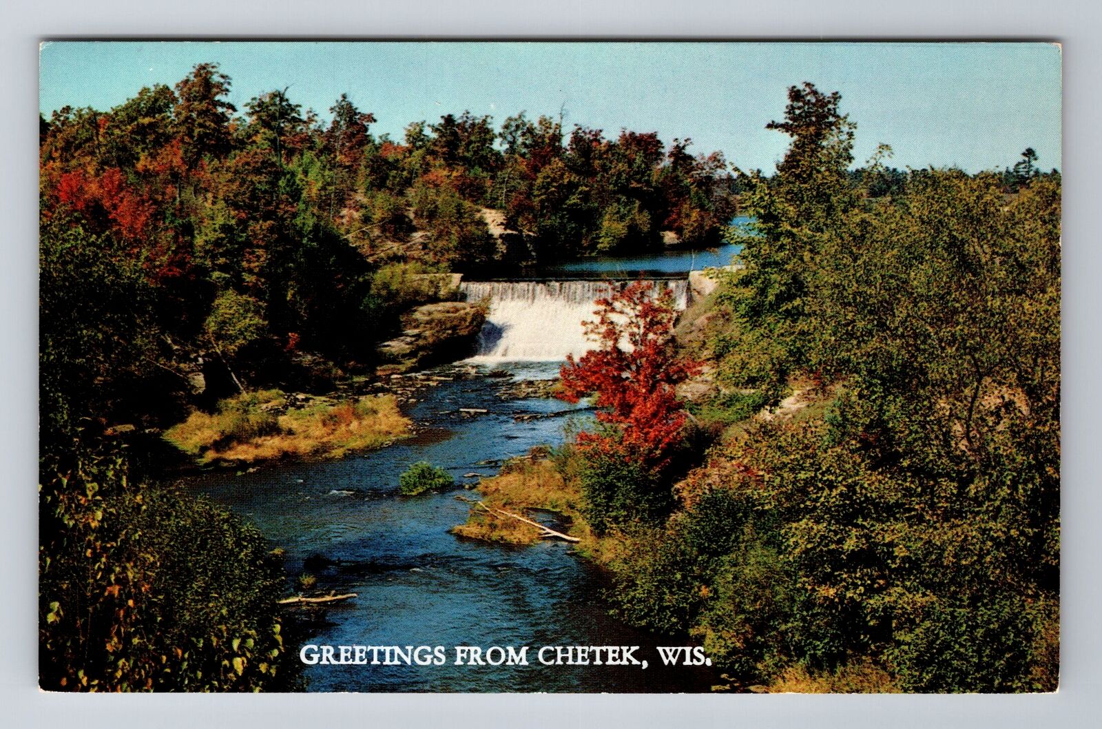 Chetek WI-Wisconsin, Scenic Greetings Waterfall, Antique, Vintage Postcard