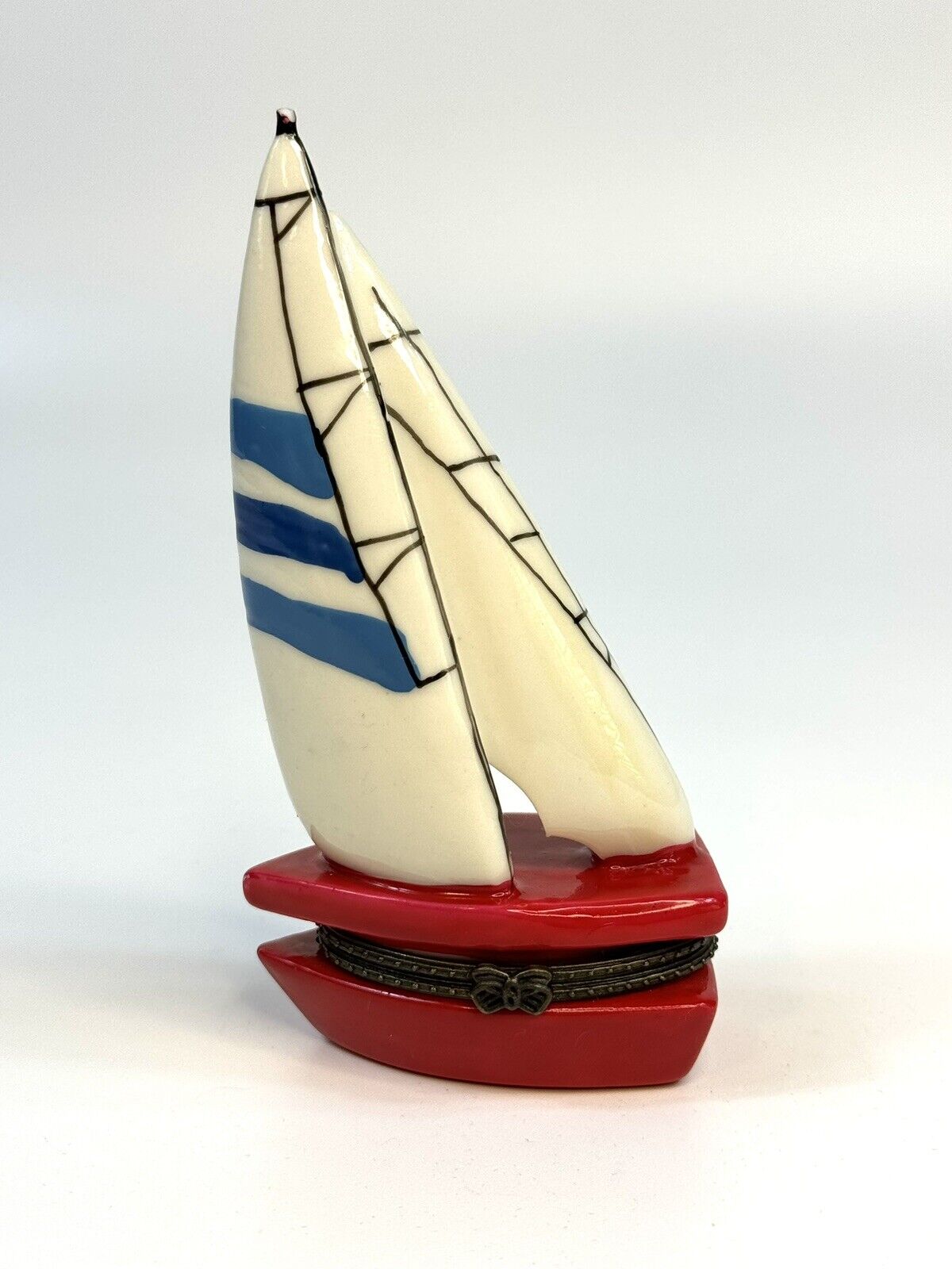 Porcelain Hinged Trinket Box Sailboat Sailing