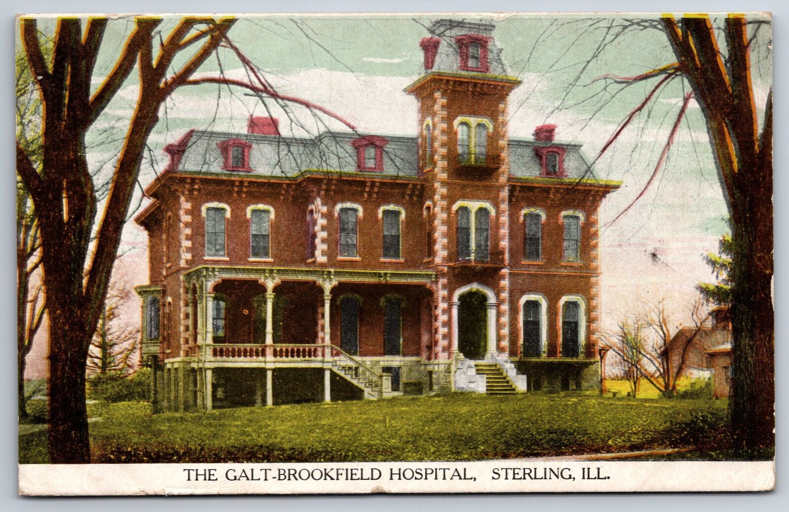 Sterling Illinois~The Old Victorian Galt-Brookfield Hospital~Porch~Tower~1909