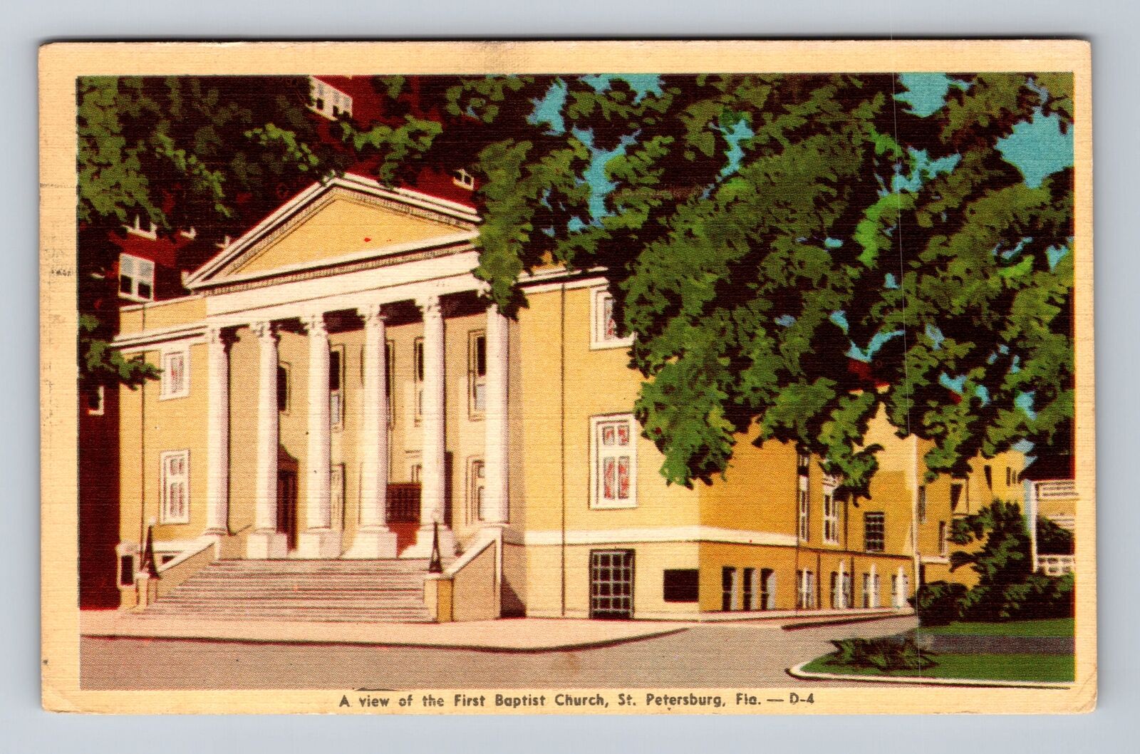 St Petersburg FL-Florida, First Baptist Church, Religion Vintage c1946 Postcard