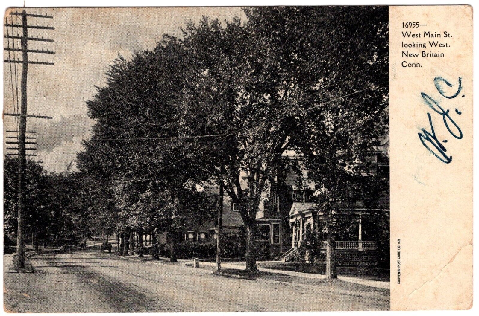 West Main St. looking West, New Britain, CONN. POST CARD. C. 1910's