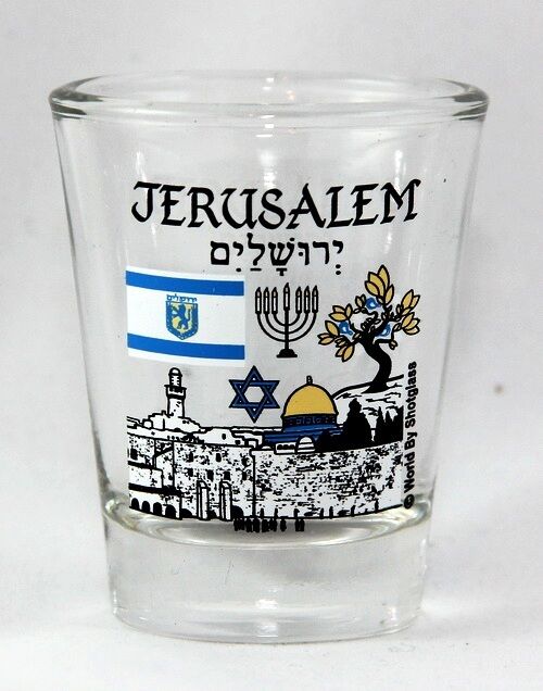 JERUSALEM ISRAEL LANDMARKS AND ICONS COLLAGE SHOT GLASS SHOTGLASS