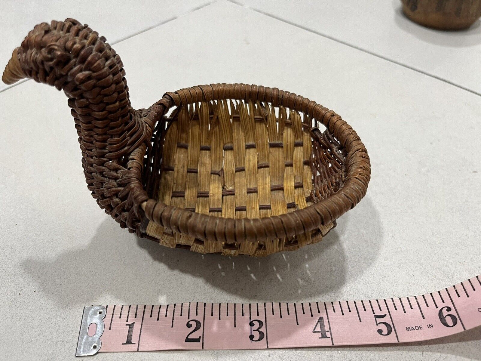 Vintage Mini Small Duck Shaped Weaved Wicker Tabletop Basket