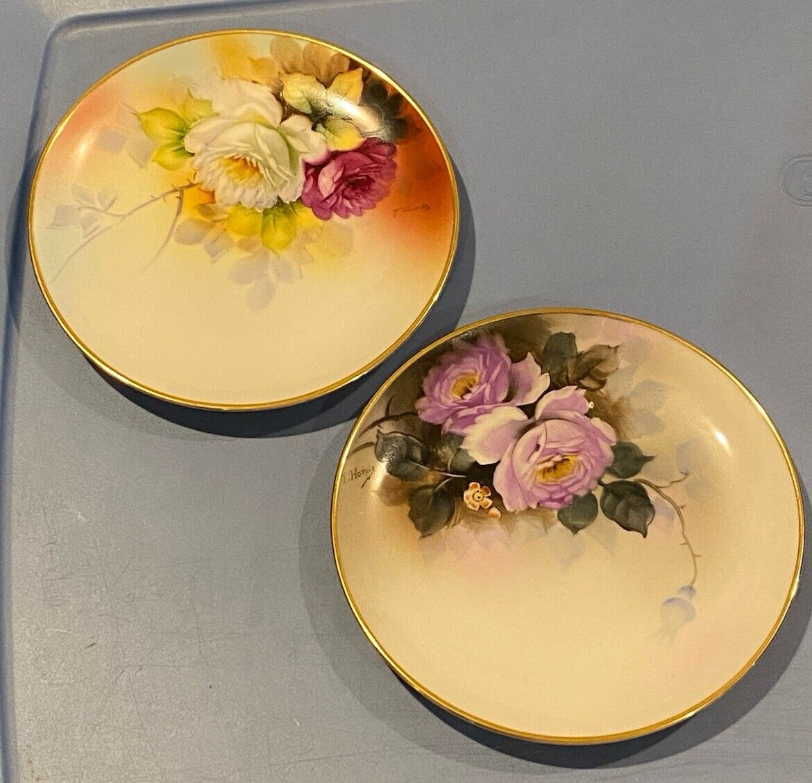 NORITAKE Porcelain Hand Painted SIGNED 6.25” Set 2 Plates Roses Floral Japan 💐